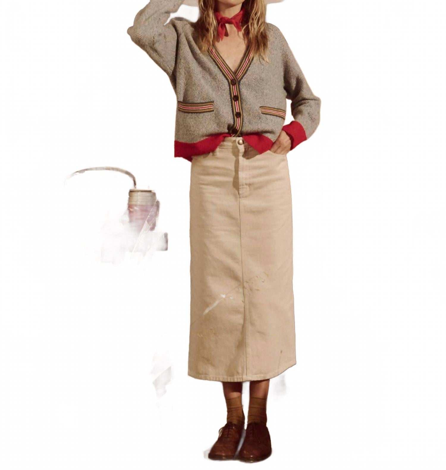 

THE GREAT Юбка-миди прямого кроя натурального цвета