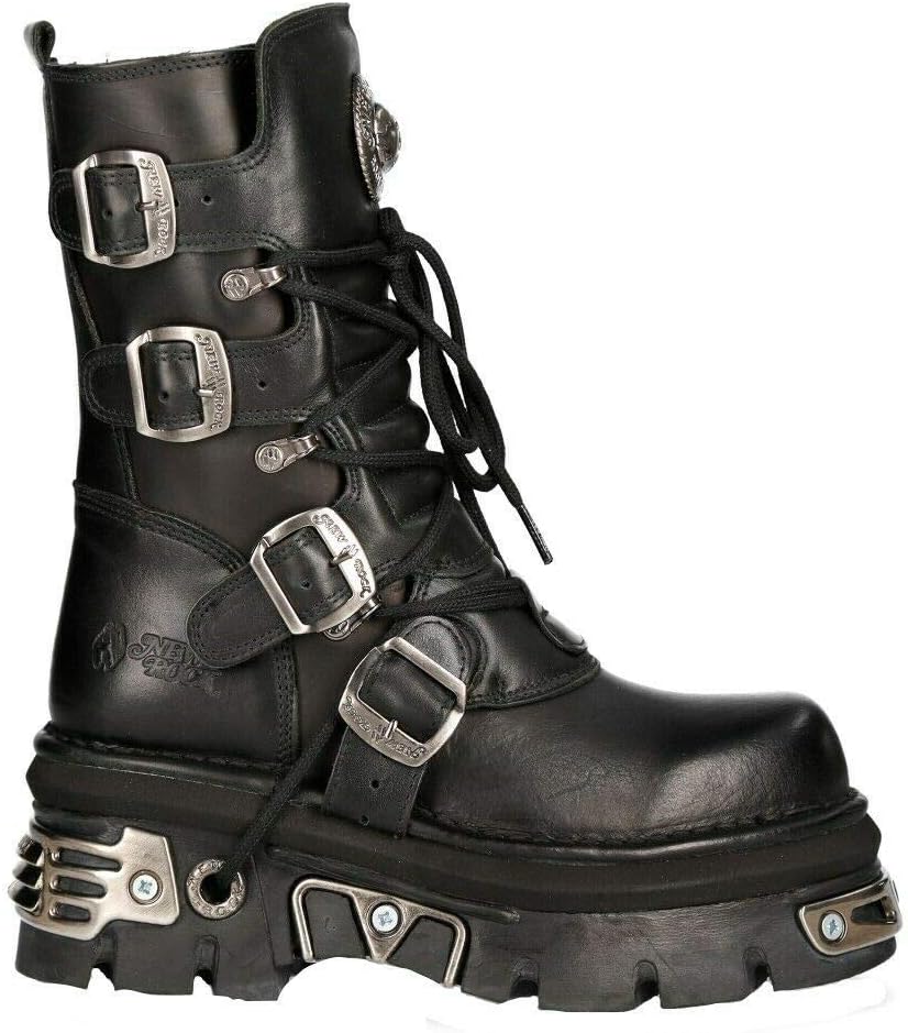 

Новые унисекс ботинки New Rock M.373-S4 металлический черный, 100% кожа, готические байкерские Эмо модные реакторные ботинки