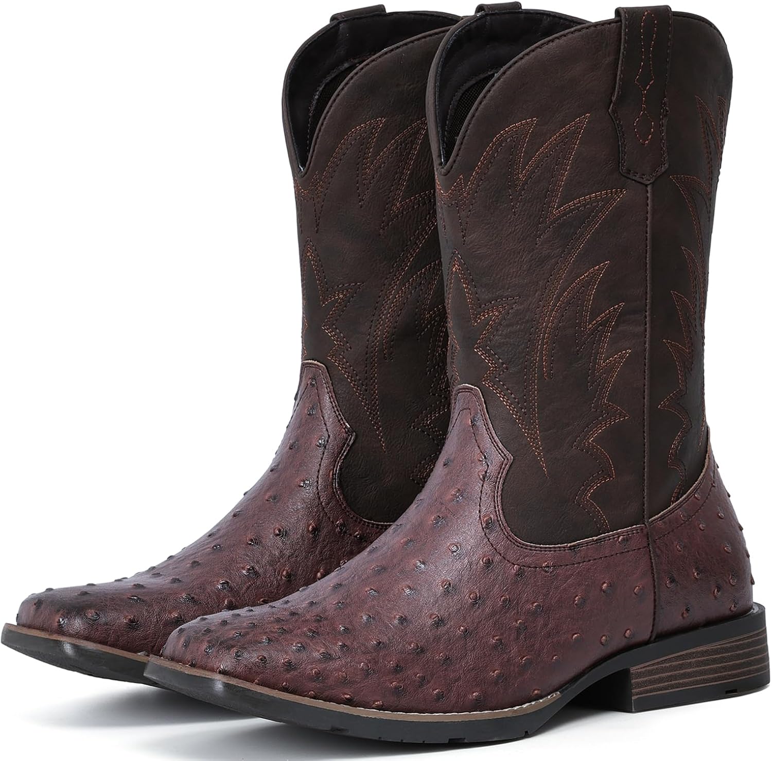 

Мужские ковбойские сапоги IUV в западном стиле из страусиной кожи, широкие, прочные, модные, с вышивкой, на шнуровке, с противоскользящей подошвой, разных цветов, Coffee