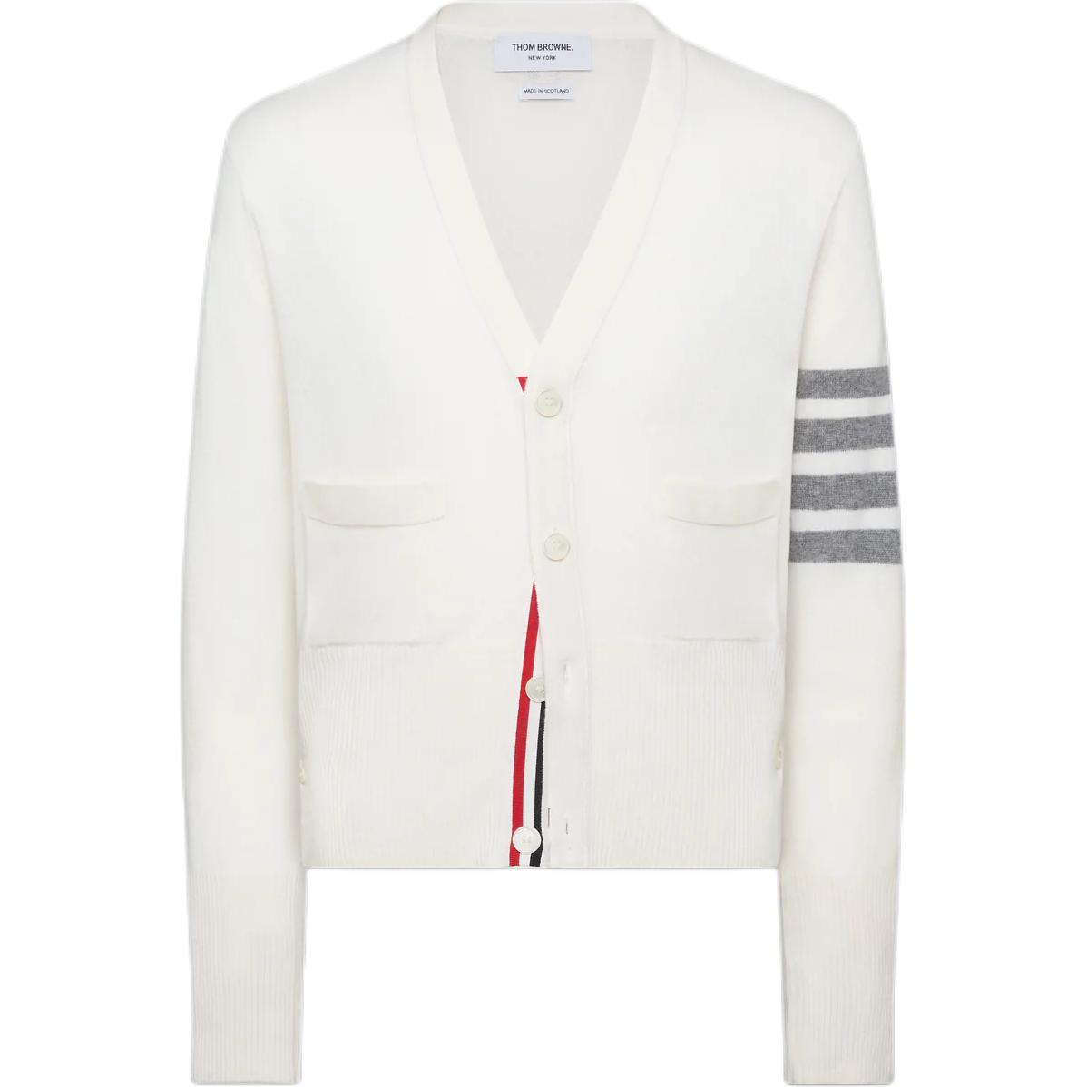 

Кардиган с V-образным вырезом на четырех пуговицах THOM BROWNE, белый