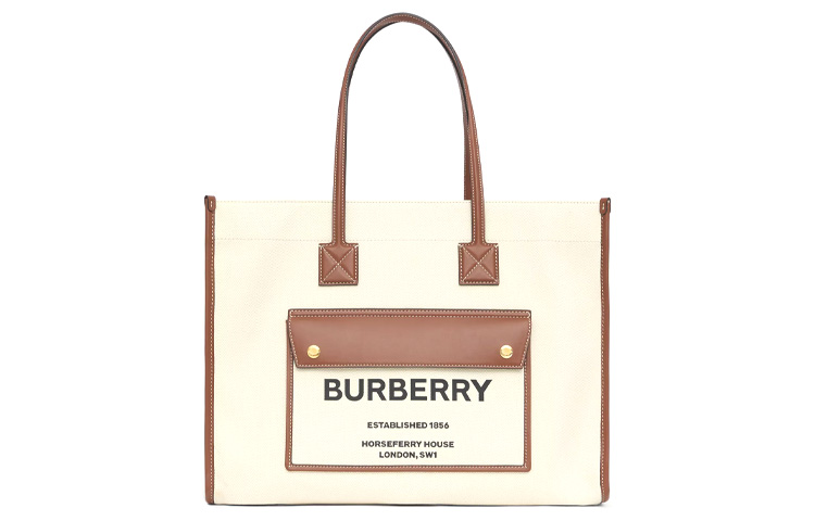 

Burberry Сумка из холста с кожаной отделкой Флери Тот Шоппинг Холщовая Ручная Плечевая Унисекс