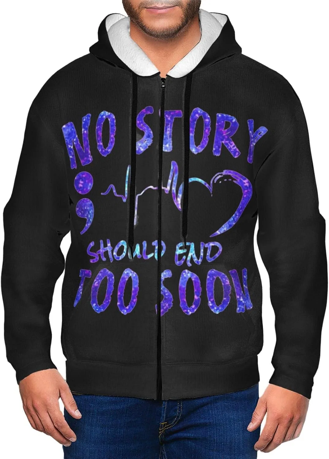 Толстовка с капюшоном мужская на молнии No Story Should End Too Soon Suicide Prevention Awareness Generic, черный