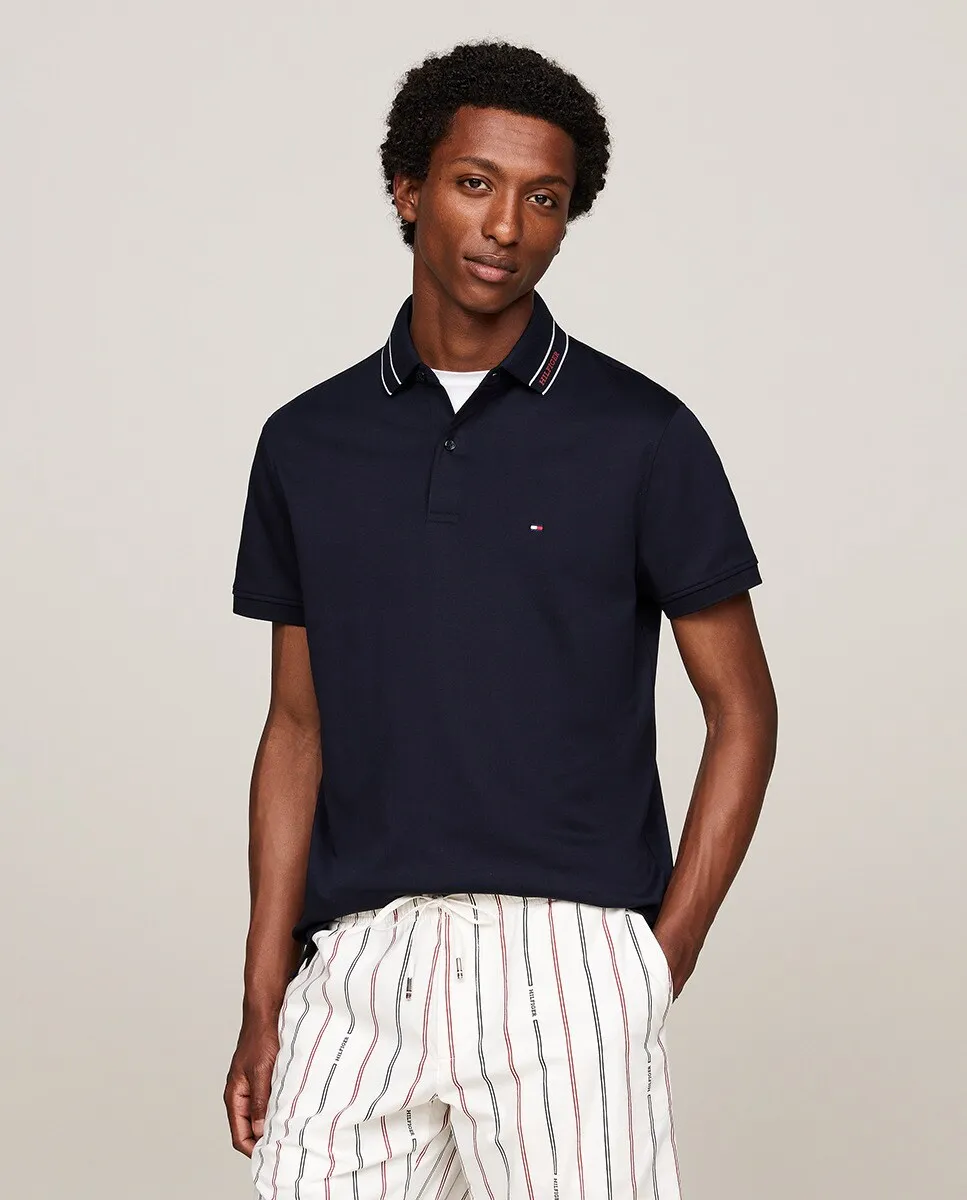 

Мужская рубашка-поло из пике стандартного кроя с короткими рукавами Tommy Hilfiger, темно-синий