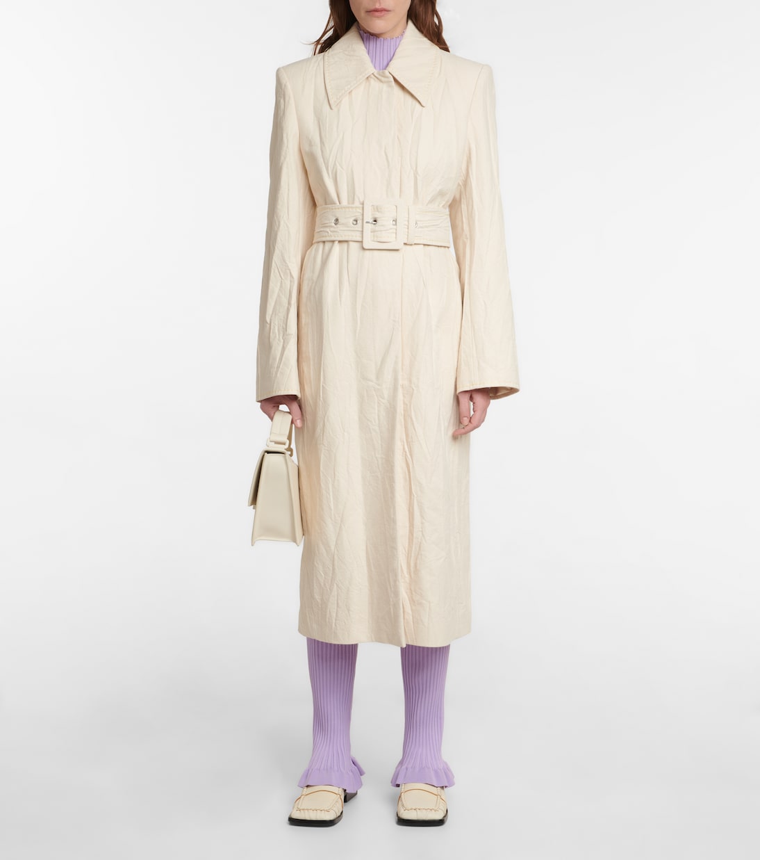 Пальто из хлопкового твила с поясом Acne Studios, Ecru Beige — фото 2