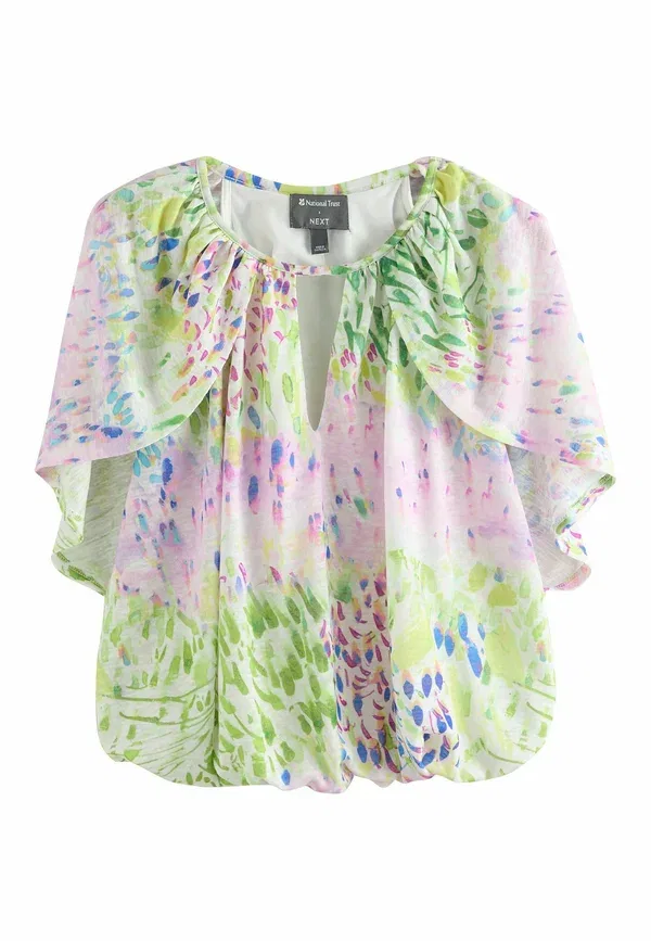 Блуза Regular Fit National Trust X Short Sleeve Cape Top, Next, зелено-розовый цветочный — фото 2