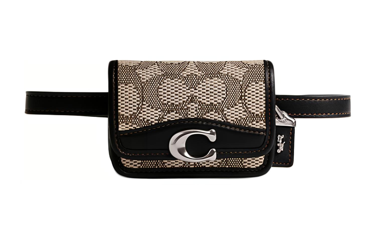 

COACH Бандитский жаккардовый поясной кошелек с кожаной монетницей и кардхолдером женский черный и хаки