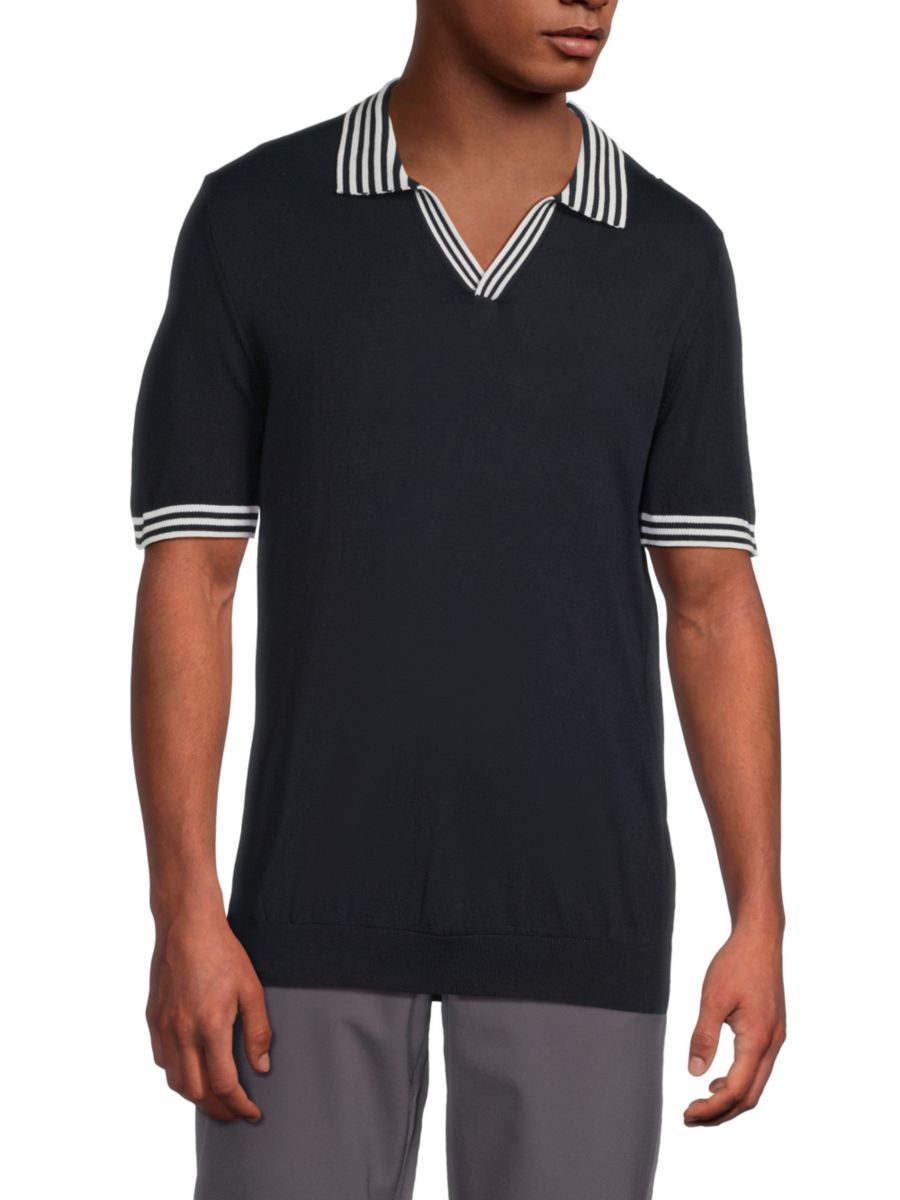 

Трикотажная рубашка-поло с полосатым воротником American Heritage, темно-синий