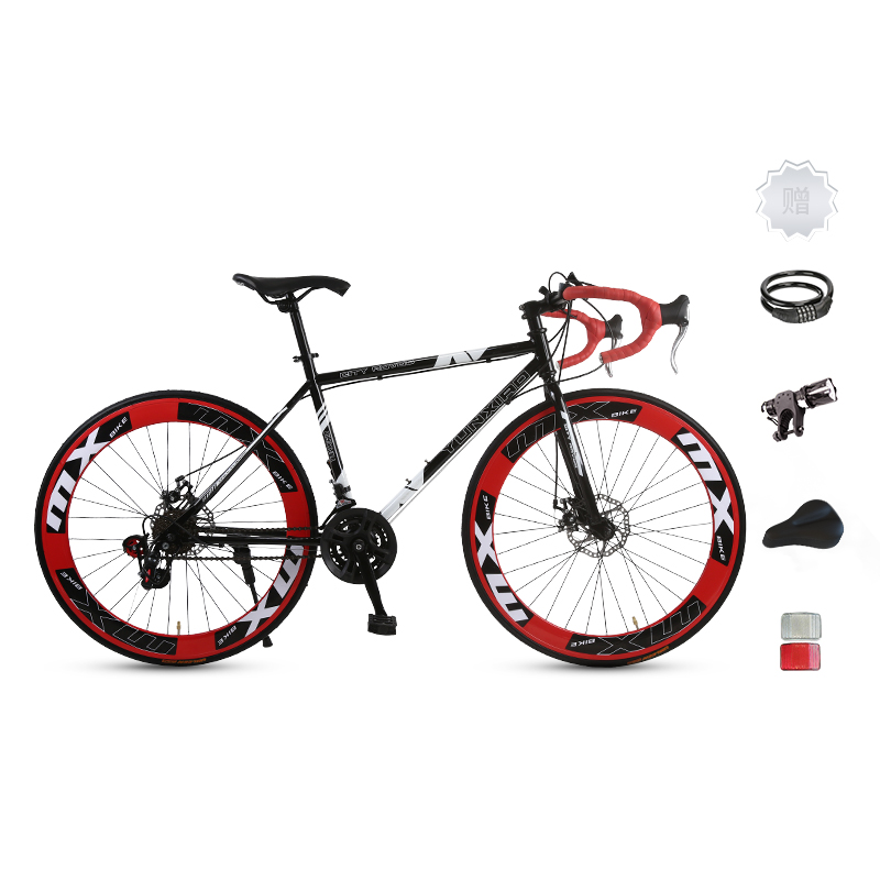 

Шоссейный велосипед с дисковыми тормозами из высокоуглеродистой стали для активного отдыха ICOLOUR, черный/красный