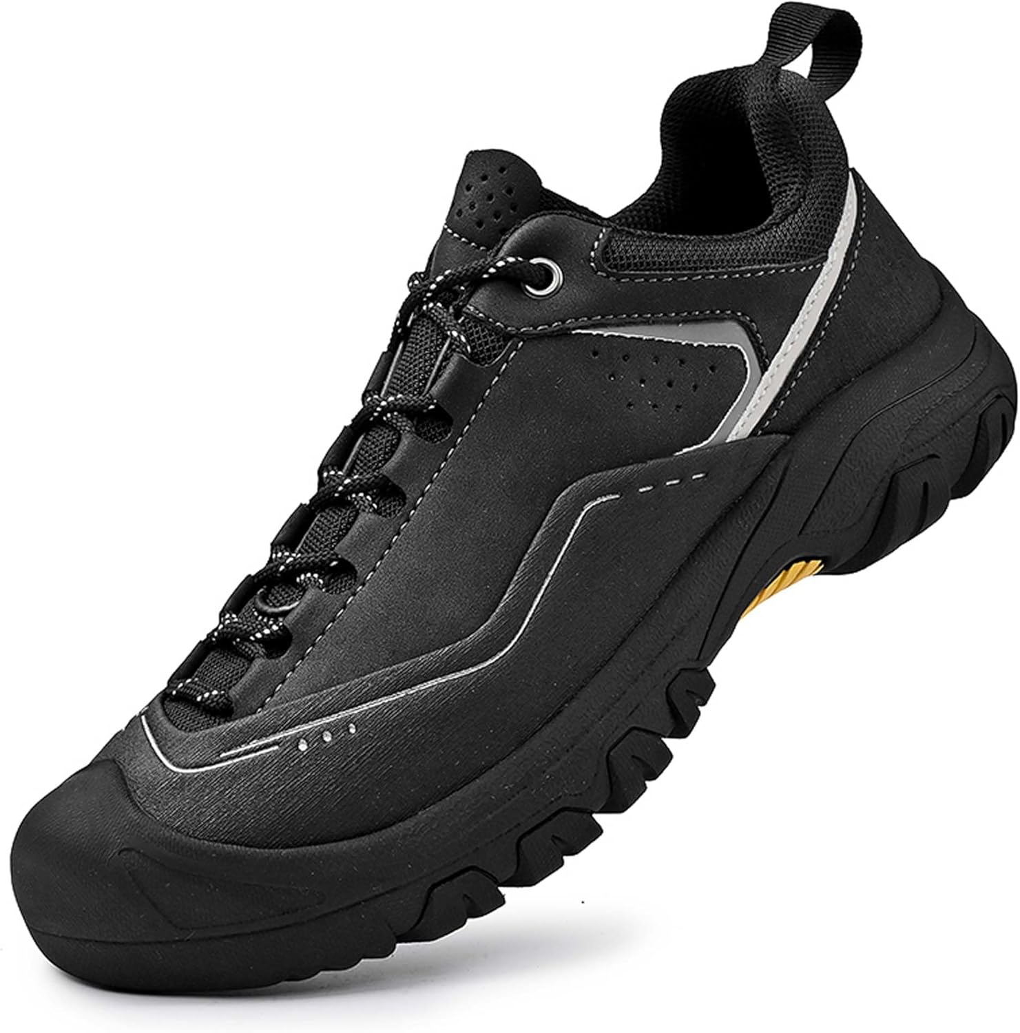 

Мужские спортивные походные кроссовки водонепроницаемые для улицы, противоскользящие, для трейлового бега, кожаные с шнуровкой, для ходьбы, работы, путешествий, приключений и альпинизма Generic, черный