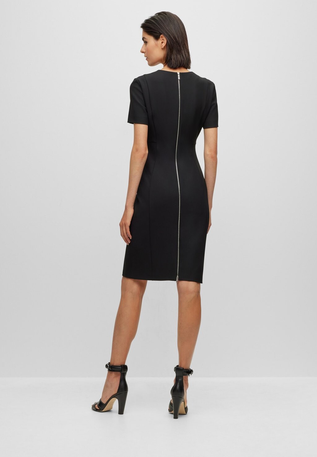 Дневное платье V-NECK BUSINESS DRESS WITH SHORT SLEEVES AND FULL LENGTH ZIPPER AT THE BACK BOSS, цвет black one — фото 3