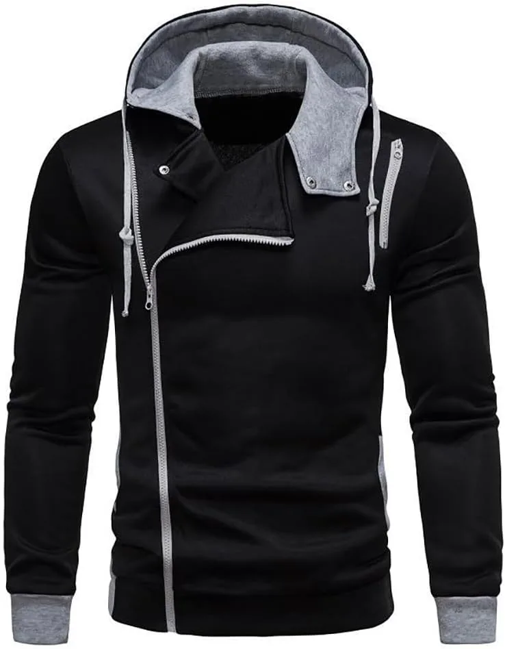 

Мужская повседневная худи-оверсайз с длинным рукавом и диагональной молнией LUORUAN