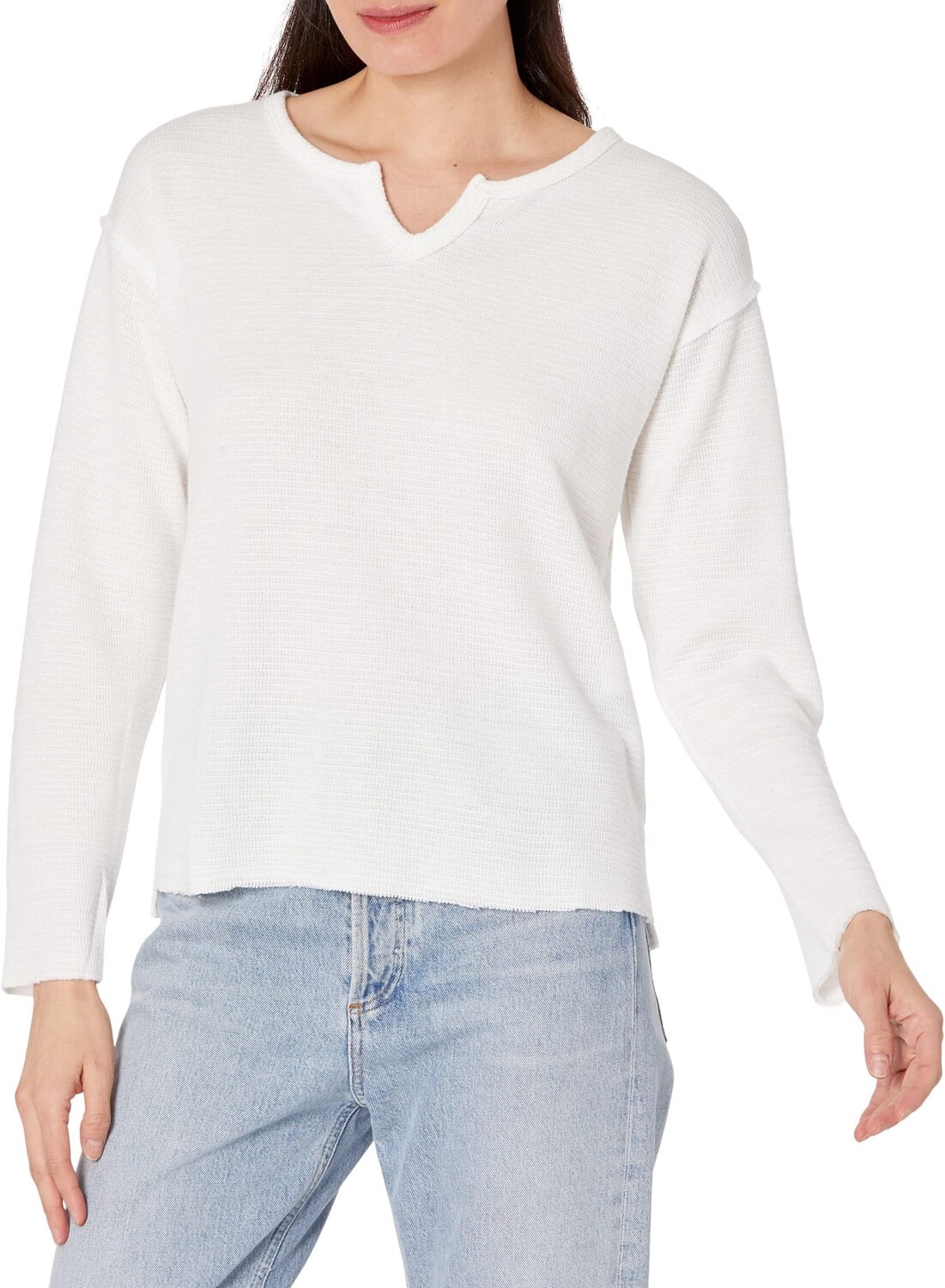 

Свитер Texture Knit Long Sleeve Drop Armhole Notch Neck Top Mod-o-doc, белый