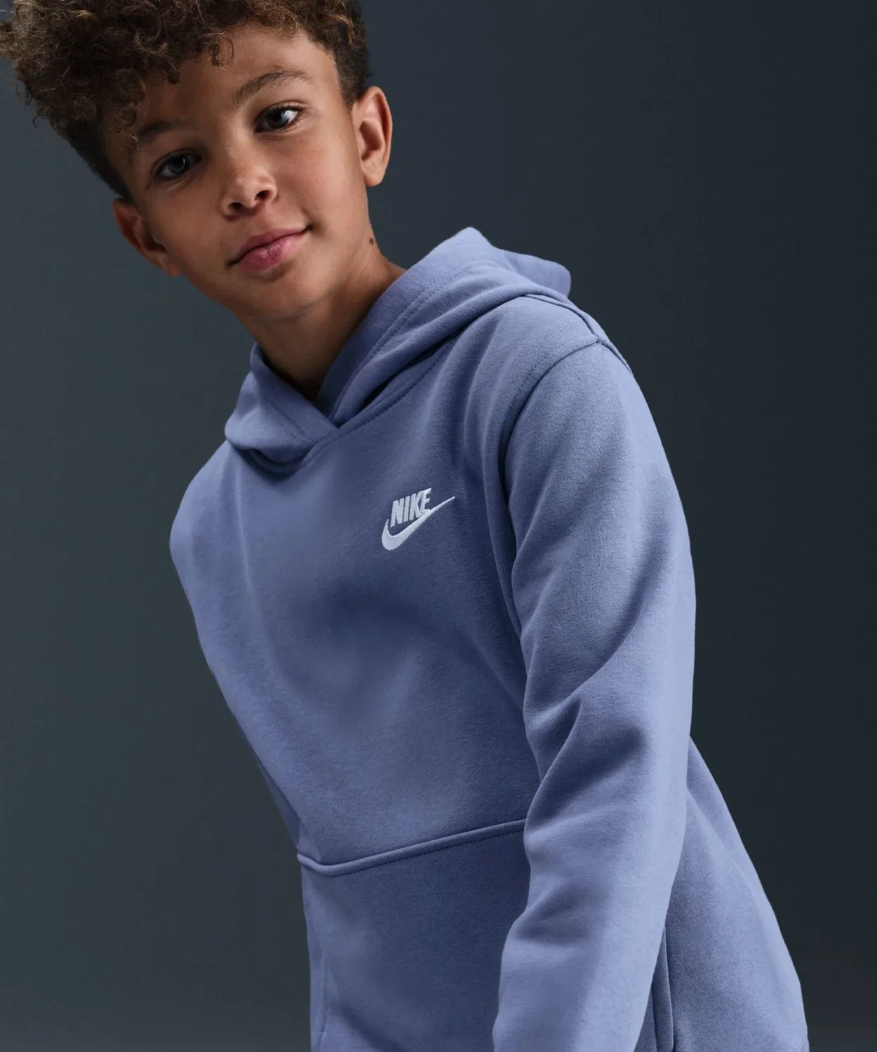 Детская флисовая худи Nike Club Fleece с длинным рукавом, серо-голубая