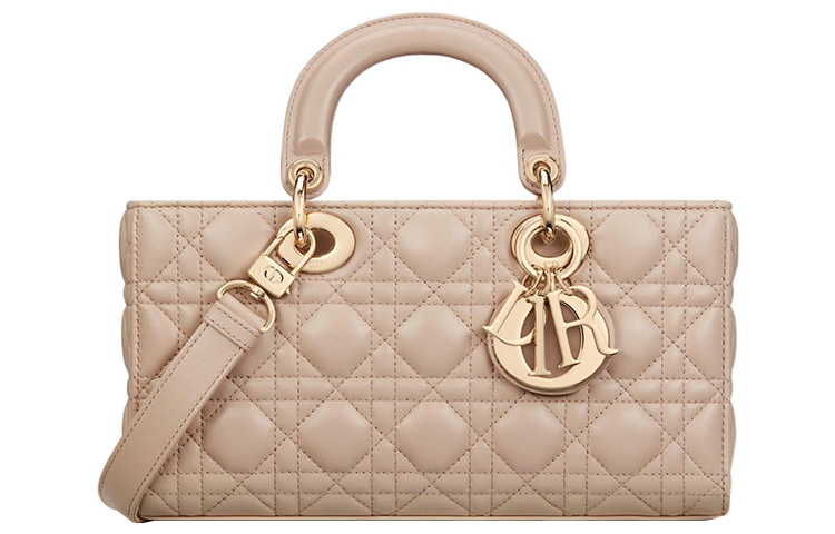 

Сумка Lady D Joy из овчины Lady Dior, через плечо, кроссбоди, дамская сумка среднего размера бежевого цвета