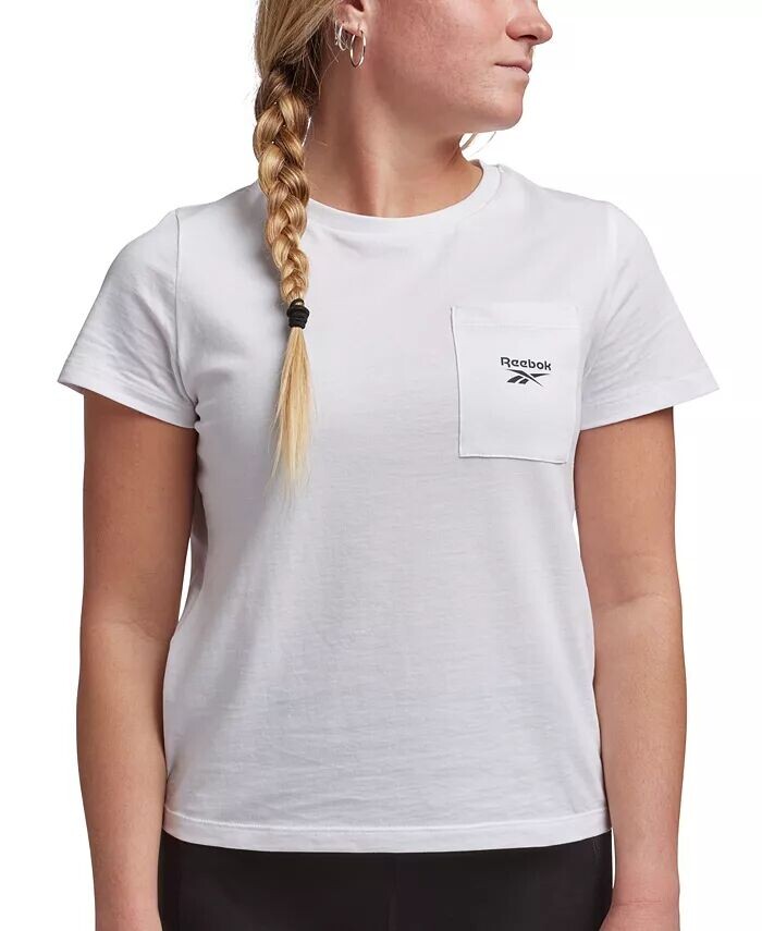 

Женская хлопковая футболка с карманом и небольшим логотипом Active Reebok, белый