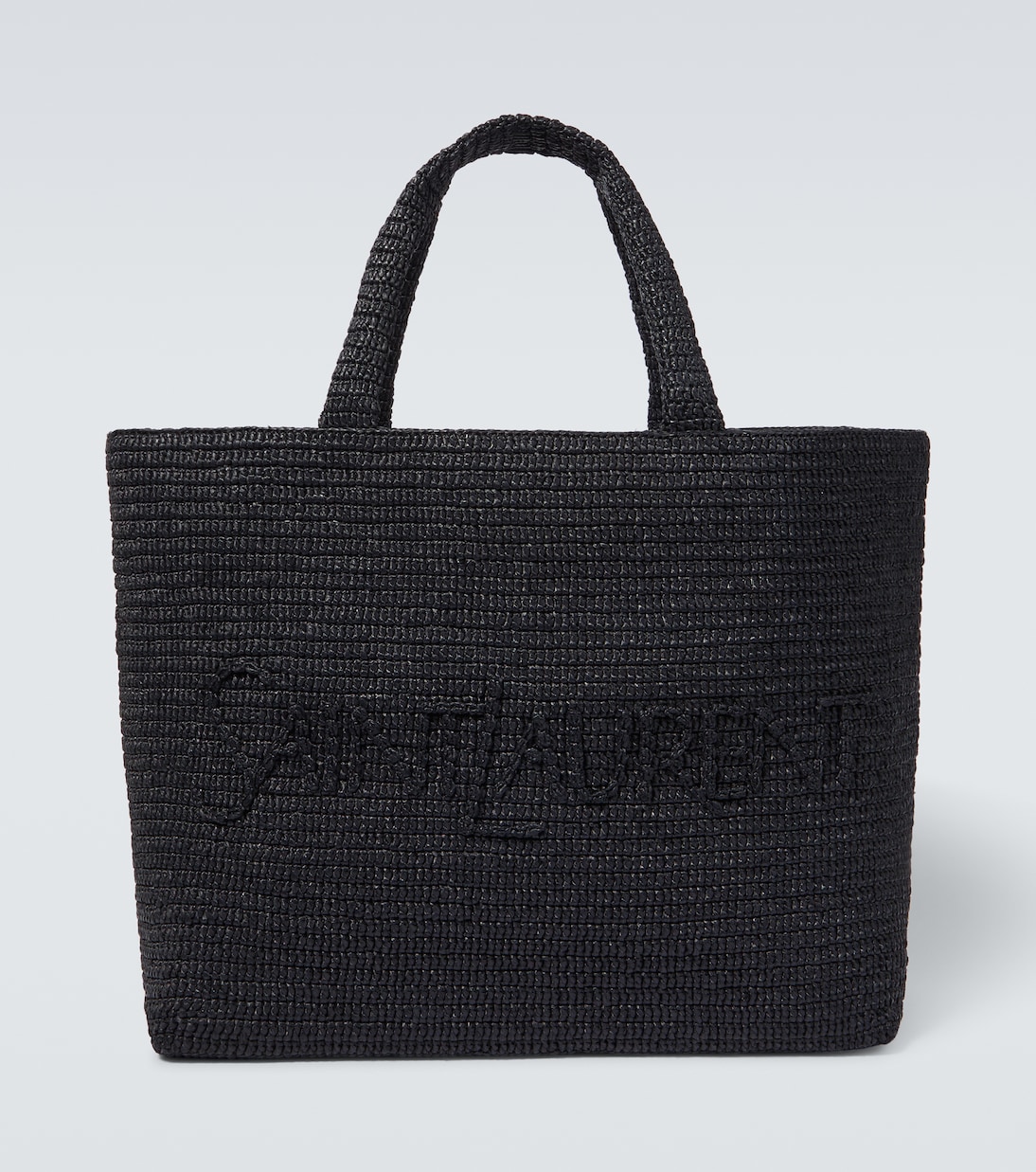 

Сумка-шоппер из рафии с вышитым логотипом Saint Laurent, черный