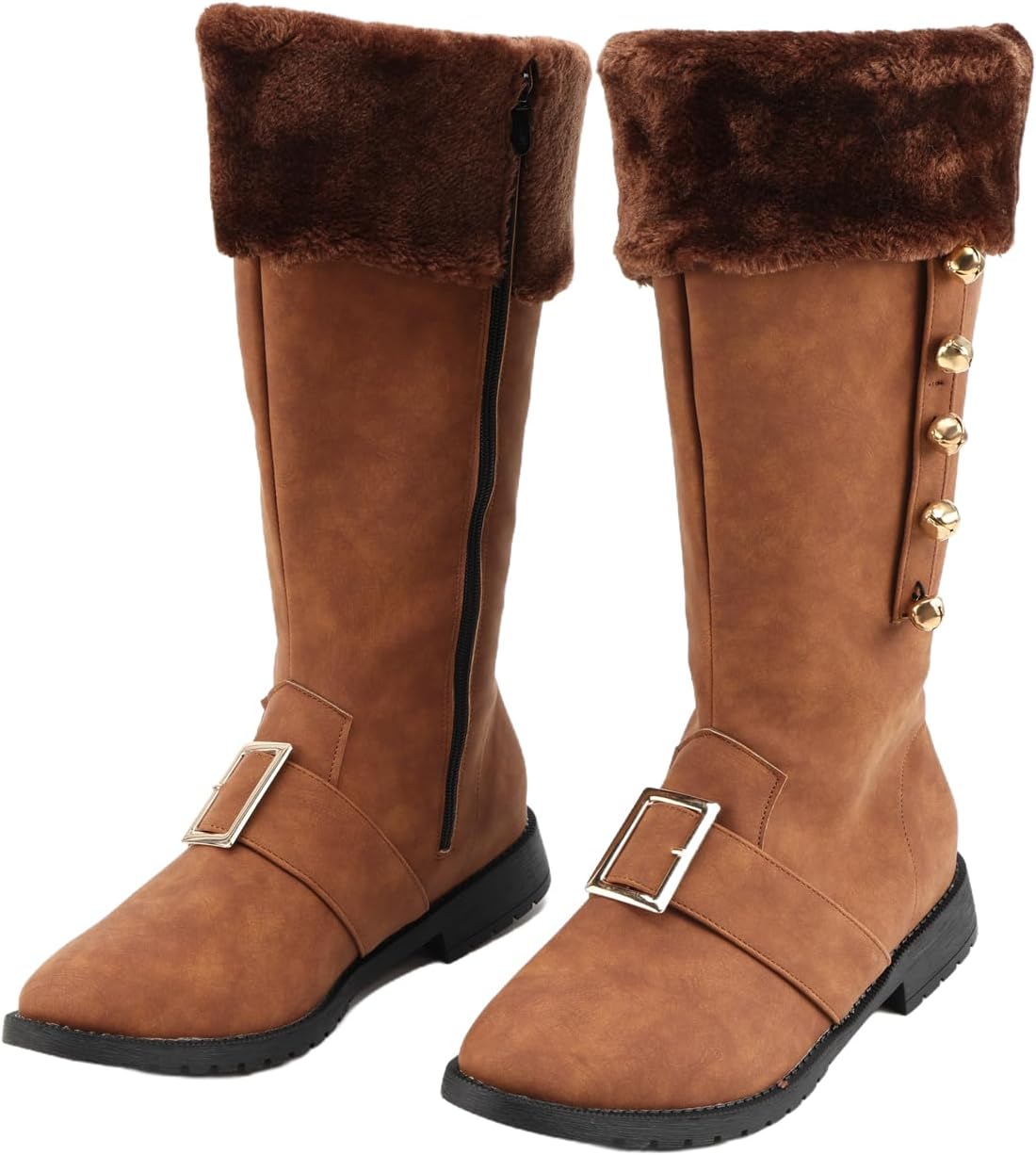 

Рождественские сапоги Санта-Клауса, мужской костюм на Хэллоуин, черные сапоги с высокой голенью и белым мехом Ciyasheh