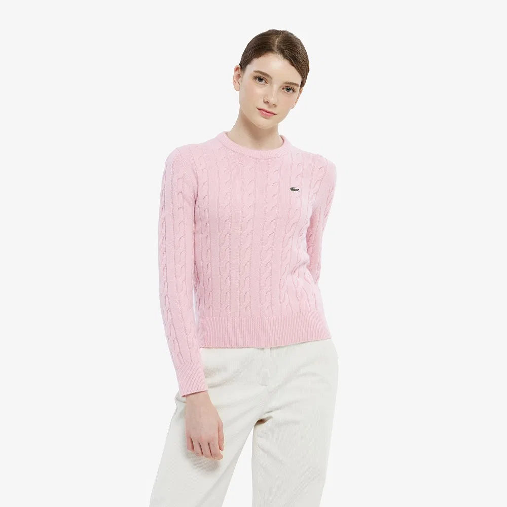Свитер женский Lacoste с косами, светло-розовый — фото 2