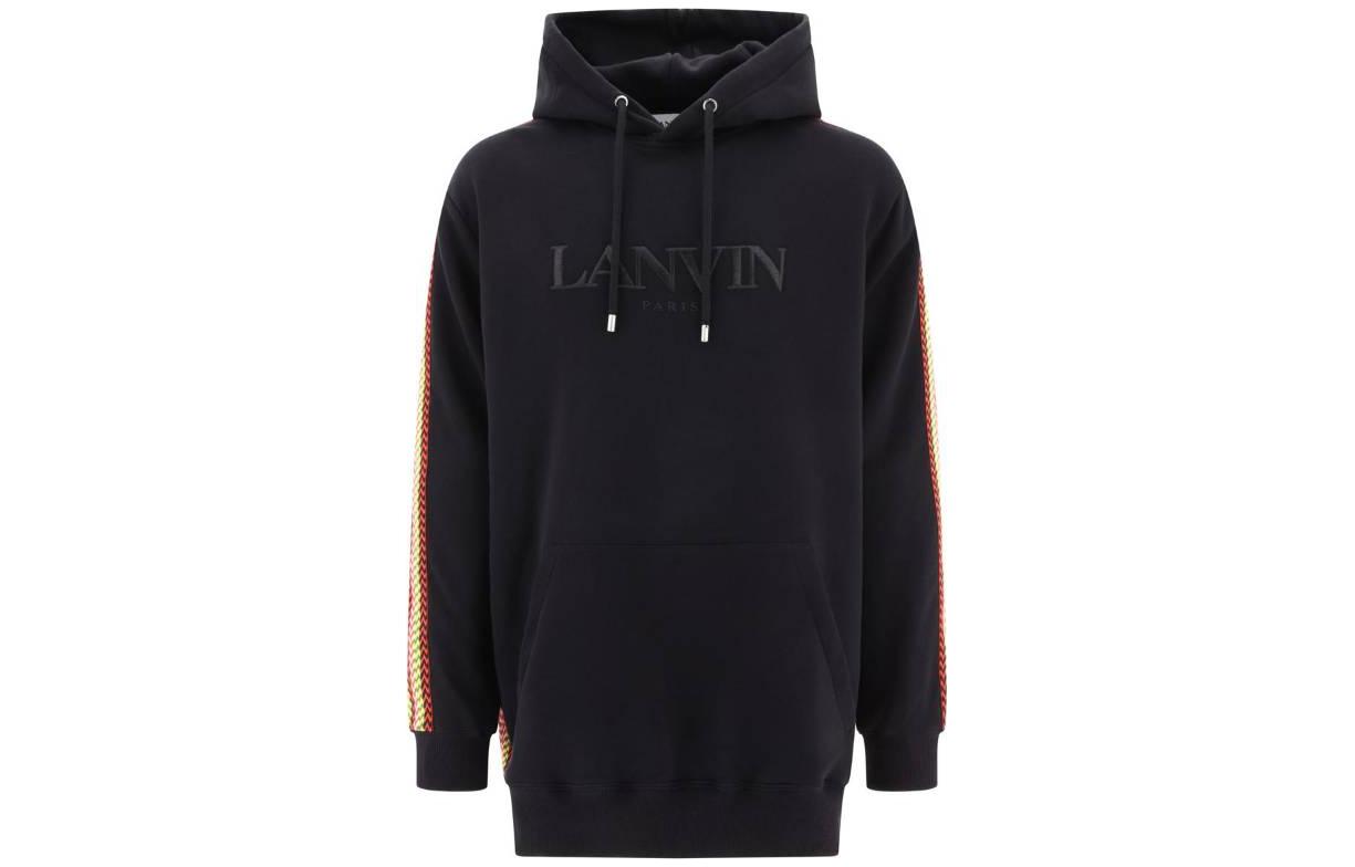 Хлопковый худи с кружевной шнуровкой Lanvin, черный — фото 3