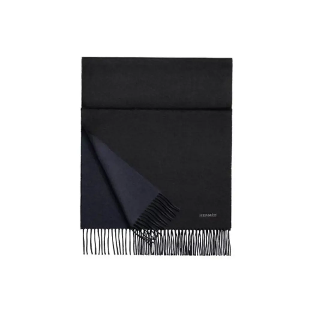 

HERMES Кашемировый вязаный шарф унисекс, Black, Marine Blue