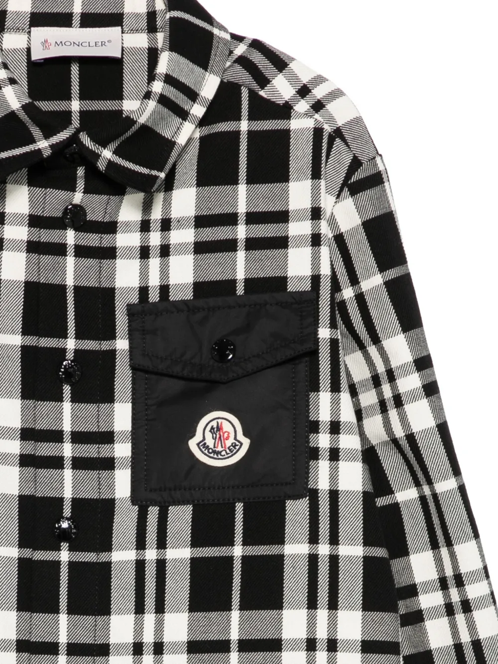 Клетчатая рубашка с накладными карманами Moncler Enfant, черный — фото 3