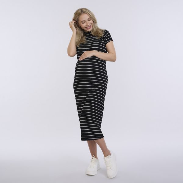 

Беременное платье миди с высоким воротником Motherhood, цвет black stripe