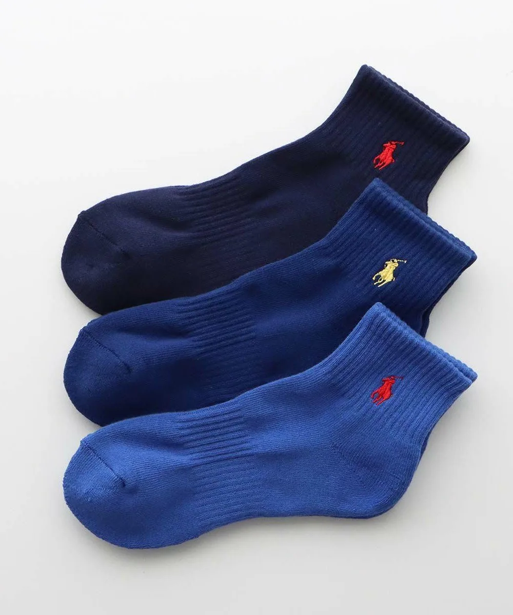 Комплект из 3 коротких носков с ворсистой подошвой и поддержкой свода стопы. Polo Ralph Lauren, 07. Blue, light navy, navy