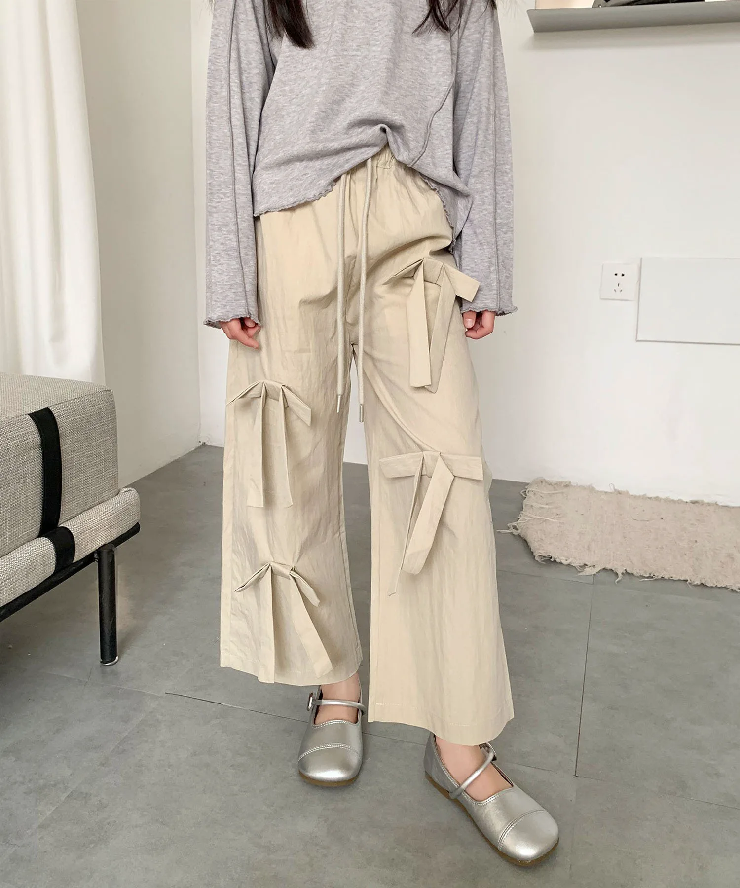Детские широкие штаны с передней лентой Aimoha Kids, off white