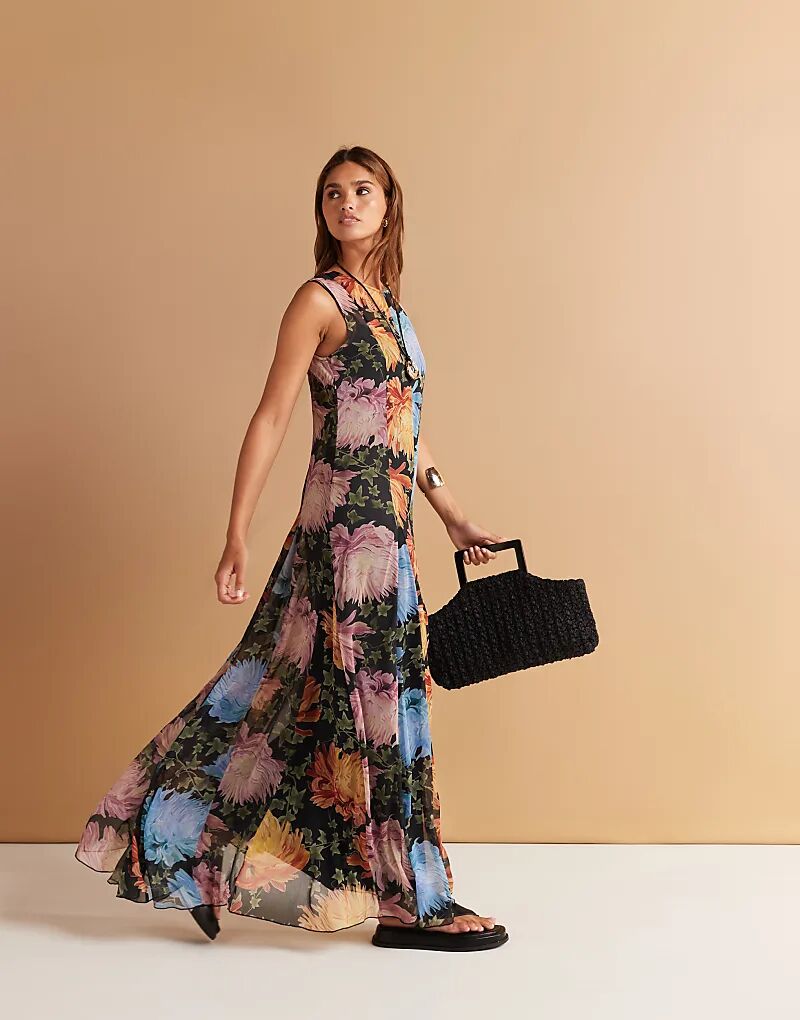 

Платье макси ASOS DESIGN с разрезами, подолом годе и цветочным принтом