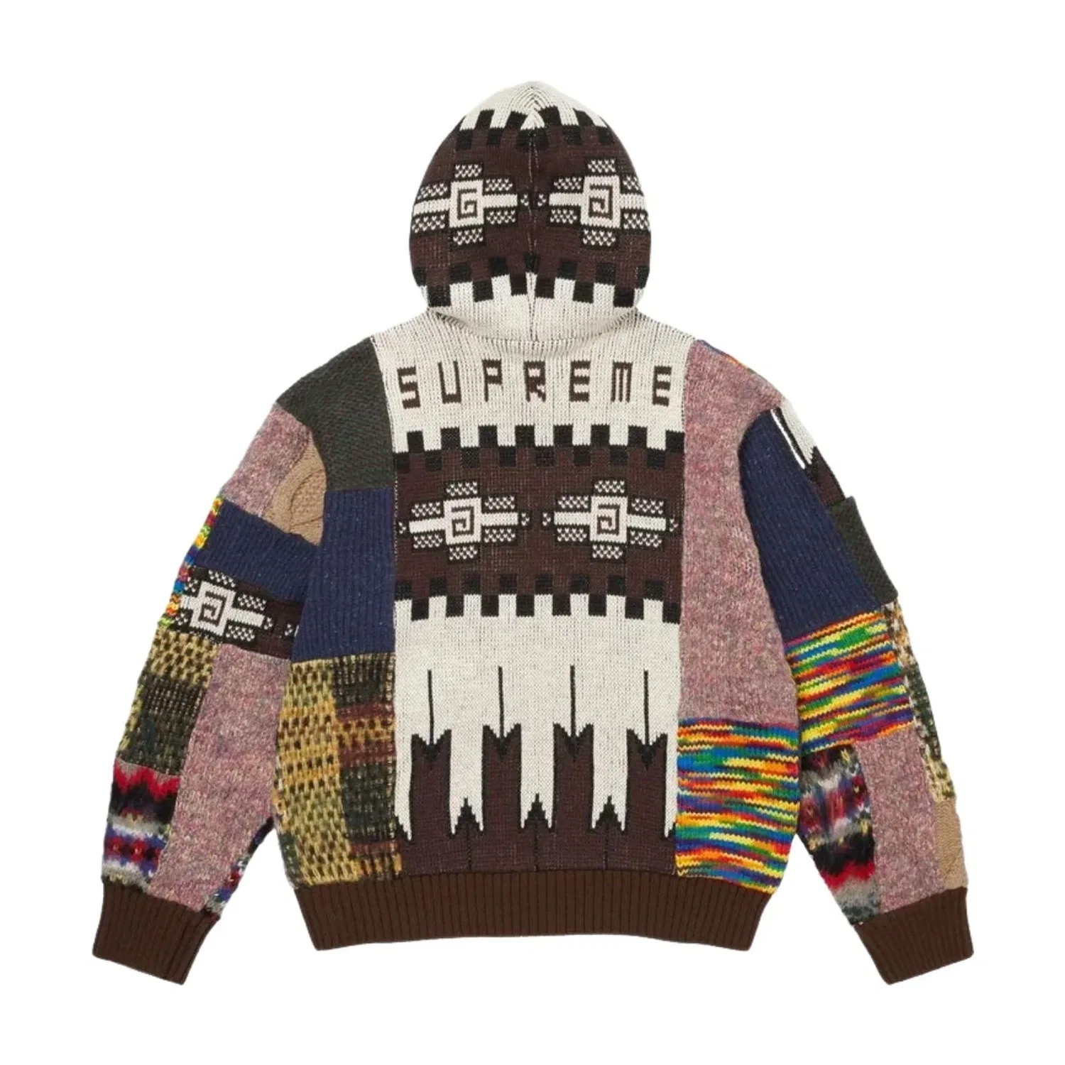 Свитер Supreme SS26 с капюшоном на молнии и лоскутным узором, коричневый, SUP-SS26-261-BRN — фото 2