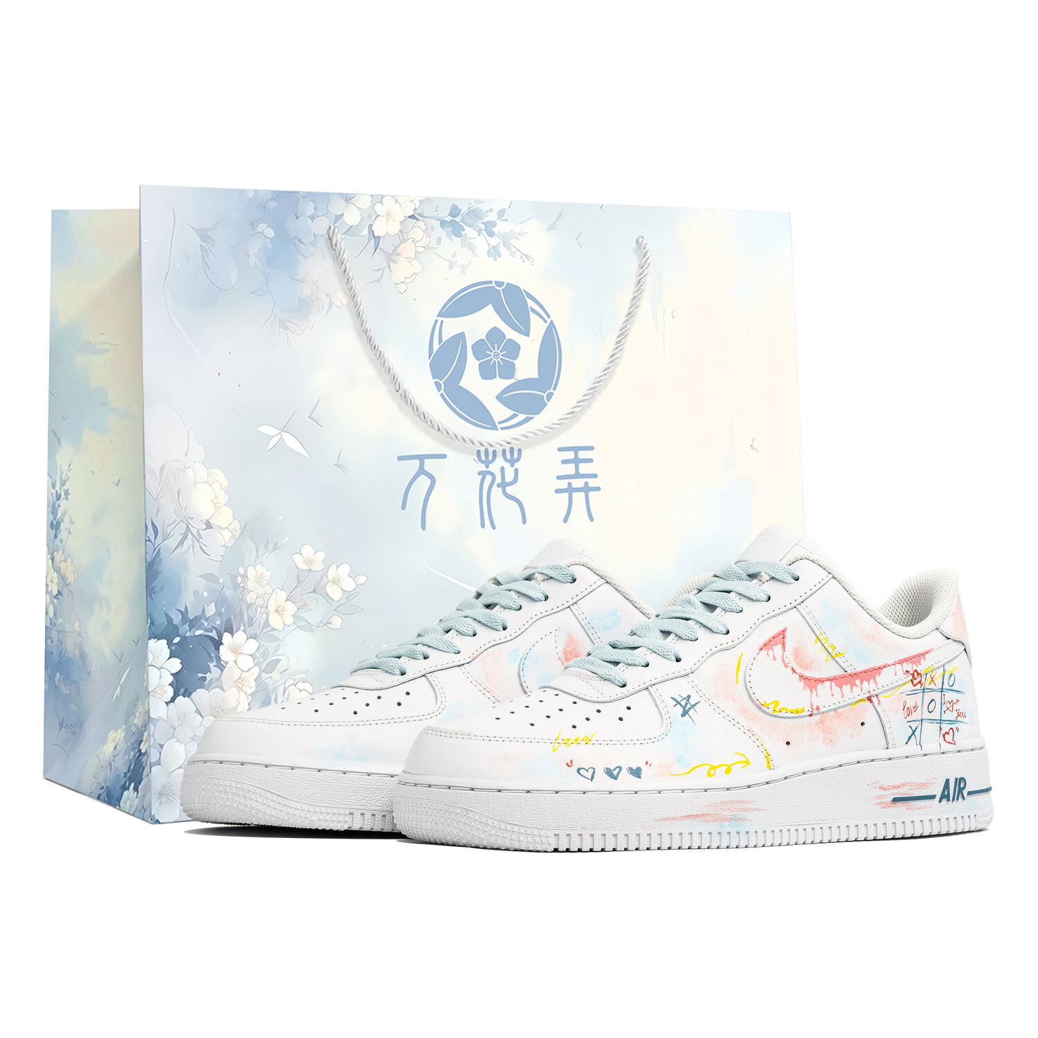 

Кроссовки Air Force 1 Kaleidoscope Island, Love Island, Timeless Shopping Bag, устойчивые к истиранию и скольжению, низкие Nike, синий розовый белый