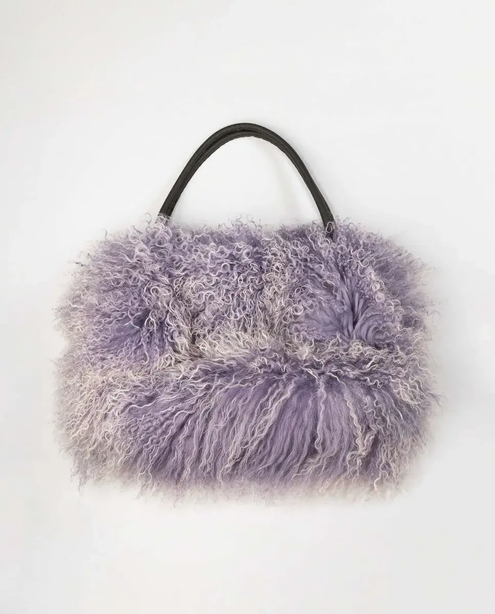

Большая сумка из тибетской овчины, многоразовая De la Roca, сиреневый