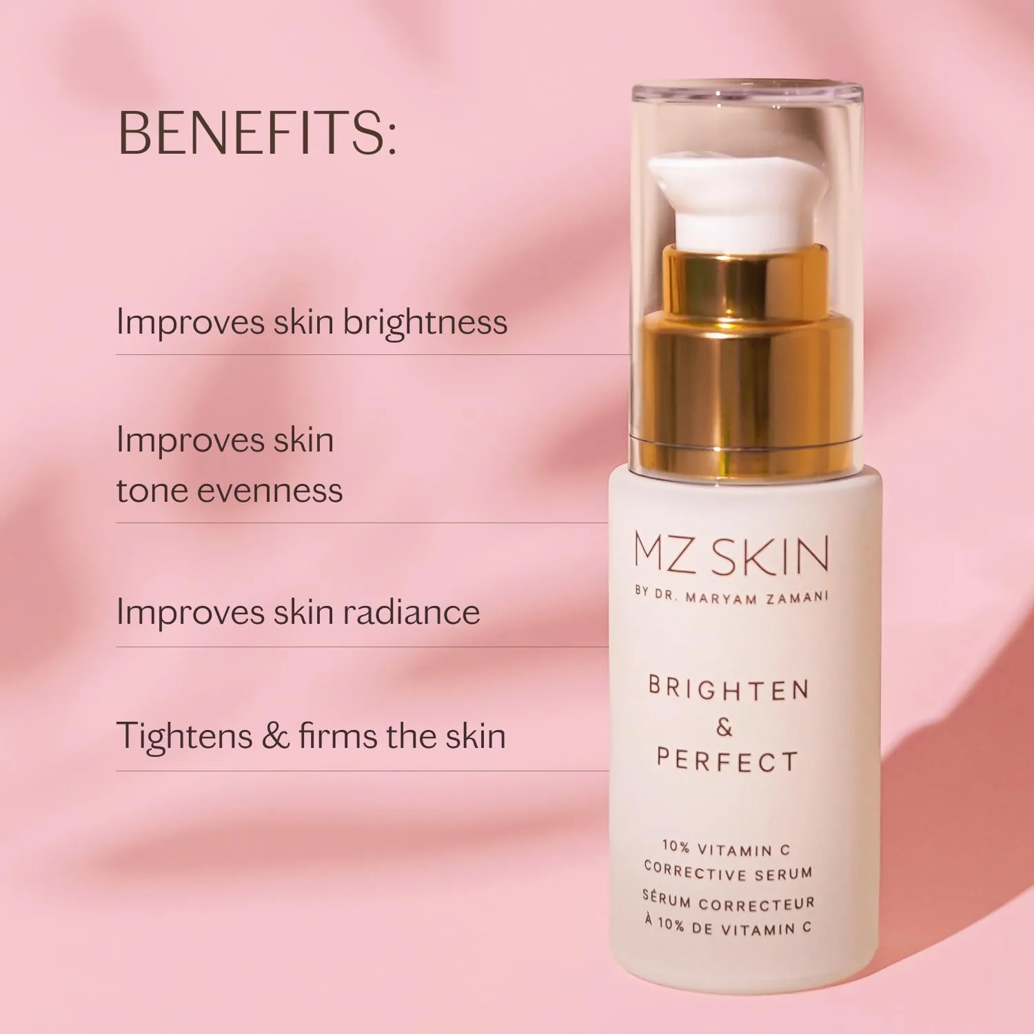MZ SKIN Brighten & Perfect Vitamin C Serum 1.01 fl oz - 10% осветляющее средство от темных пятен и пигментации для сияющей кожи с транксамовой кислотой Mz Skin By Maryam Zamani Md, brown — фото 2