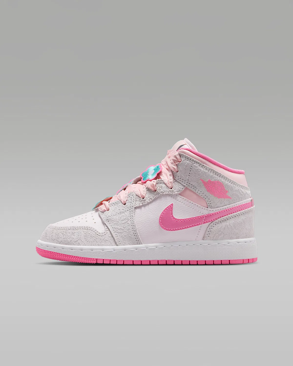 Кроссовки Air Jordan 1 Mid Alt SE для детей, Vast Grey/Sail/Pink Bloom/Pink Glow