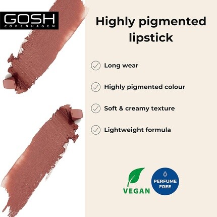 GOSH Kiss Me Matt Lips Nude Губная помада Стойкая, с высоким содержанием пигментов, Легкая кремовая текстура, Мягкая матовая, устойчивая к поцелуям, Увлажняющая, Веганская, без отдушек, 006 Sweet Kiss — фото 2