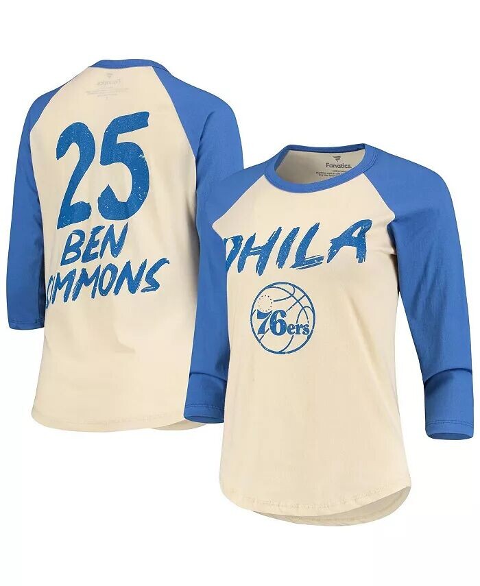 

Женская футболка кремового цвета Ben Simmons Philadelphia 76ers реглан с рукавами 3/4 Fanatics