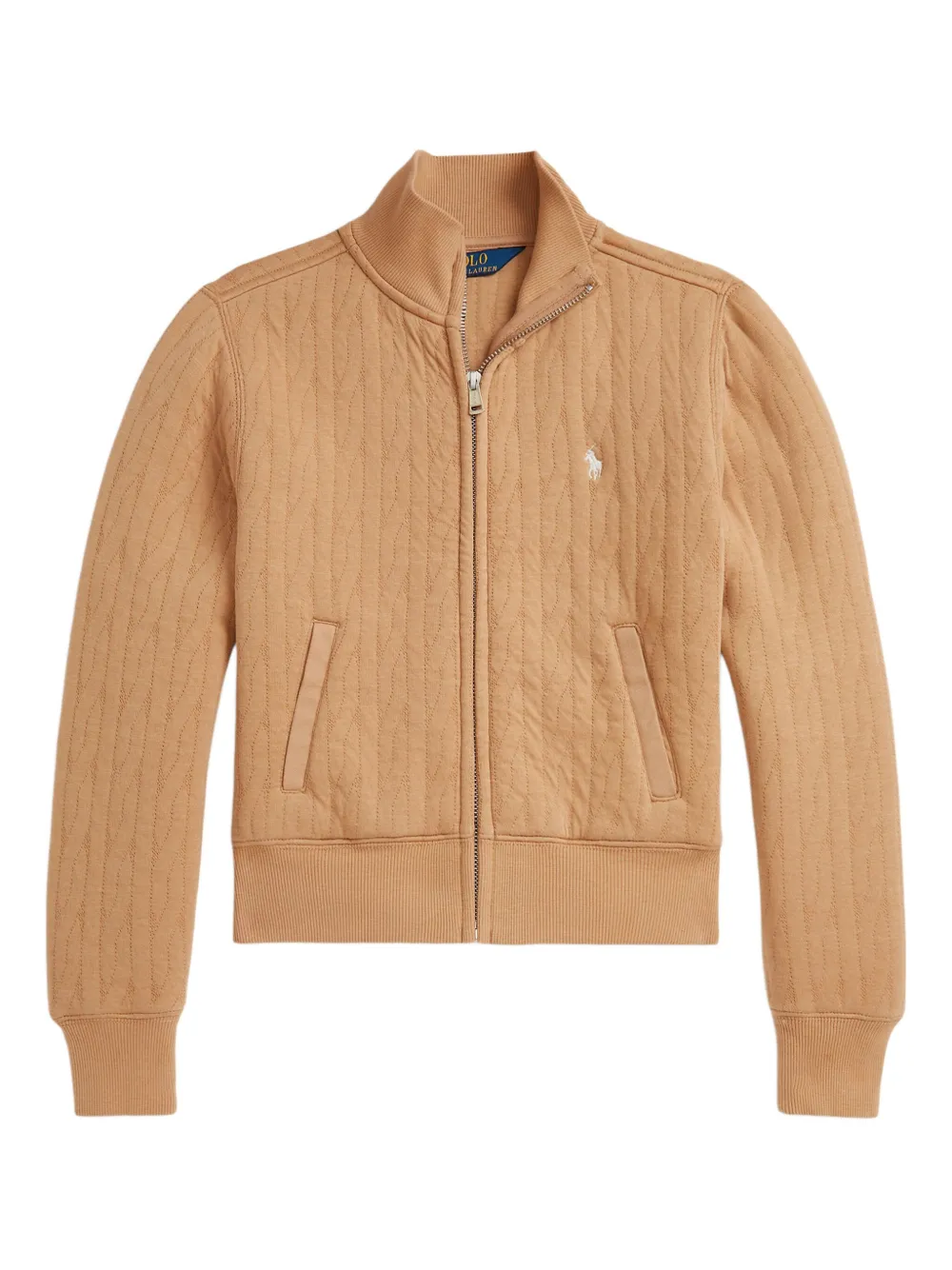Стеганый кардиган фактурной вязки Polo Ralph Lauren Kids, светло-коричневый — фото 2