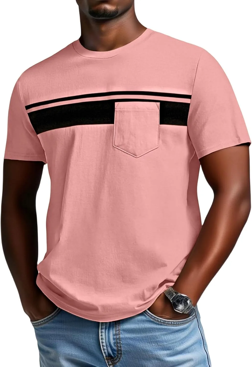 

Футболка для мужчин с коротким рукавом Oversized Color Block Crewneck RODYETQQ