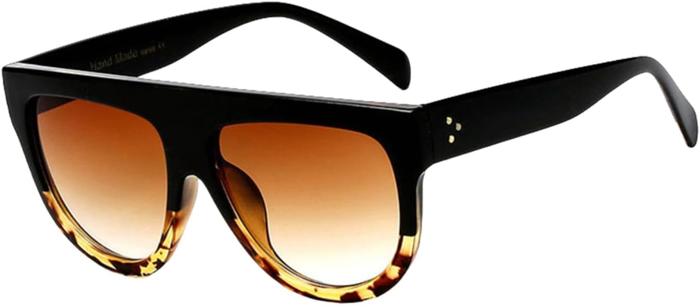 

Женские солнцезащитные очки с металлическими шарнирами, плоской верхней частью, ретро-оправой, большой градиентной рамкой, классические мужские очки с прозрачными линзами UV400 HHZZYVY, Black Leopard