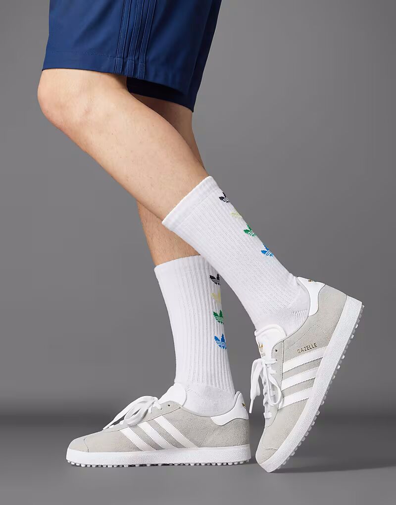 Кроссовки для гольфа Adidas Originals Gazelle без шипов серого и золотого цвета Adidas Performance