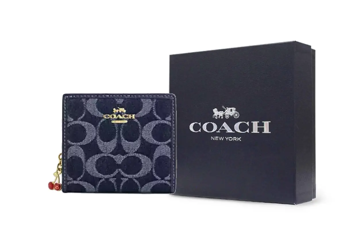 

COACH Миниатюрный женский кошелек на молнии из лакированного полотна голубой, Gift Box Set (Basic Set+Black Box)
