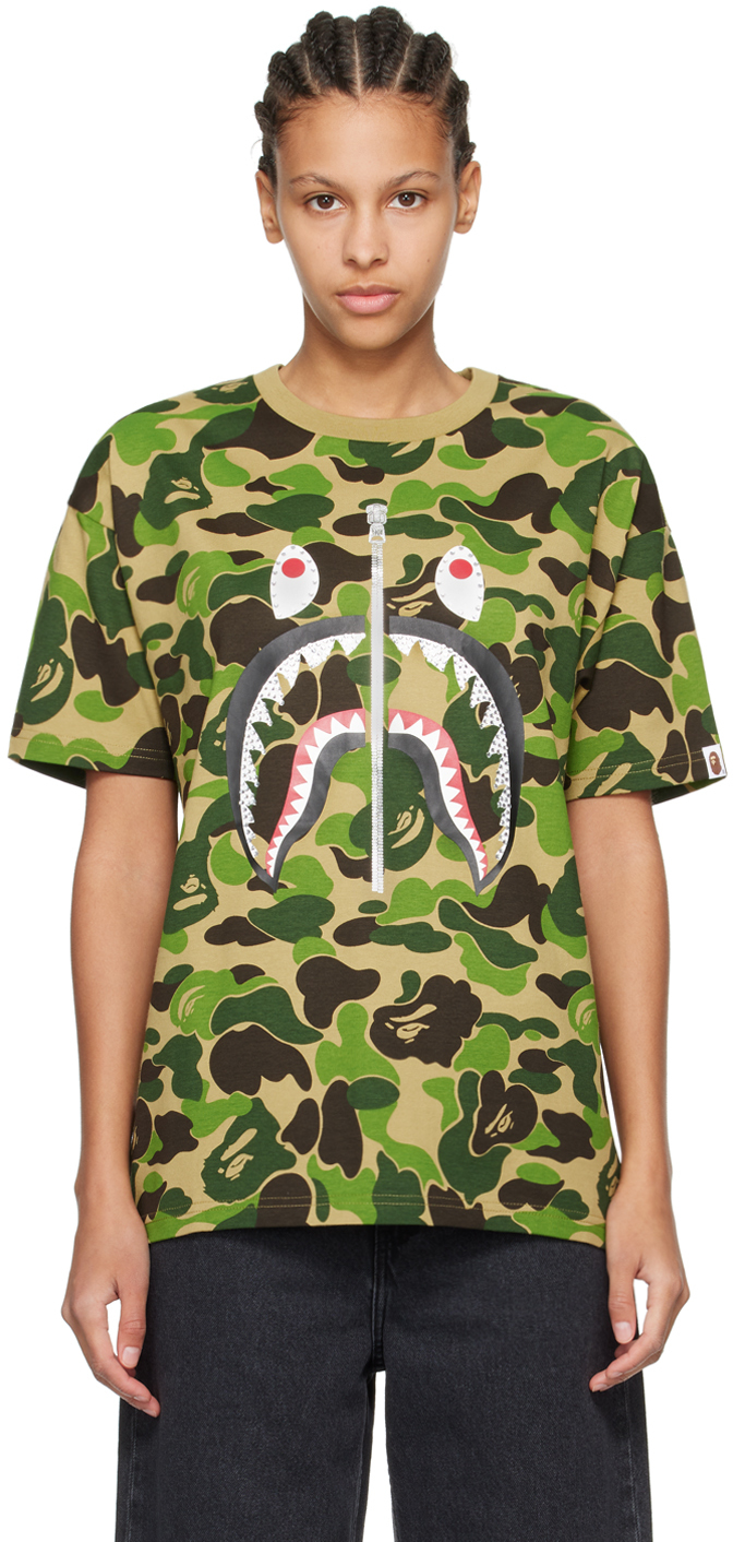 

Футболка цвета хаки ABC Camo Crystal Stone Shark BAPE