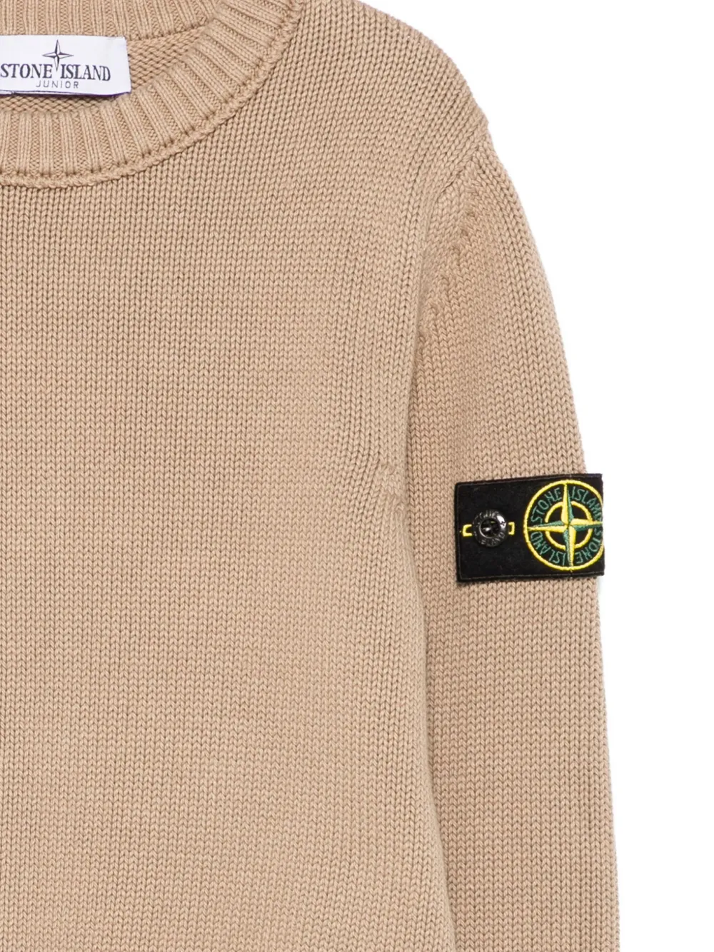 Свитер с круглым вырезом и нашивкой с логотипом Stone Island Junior, нейтральный — фото 3