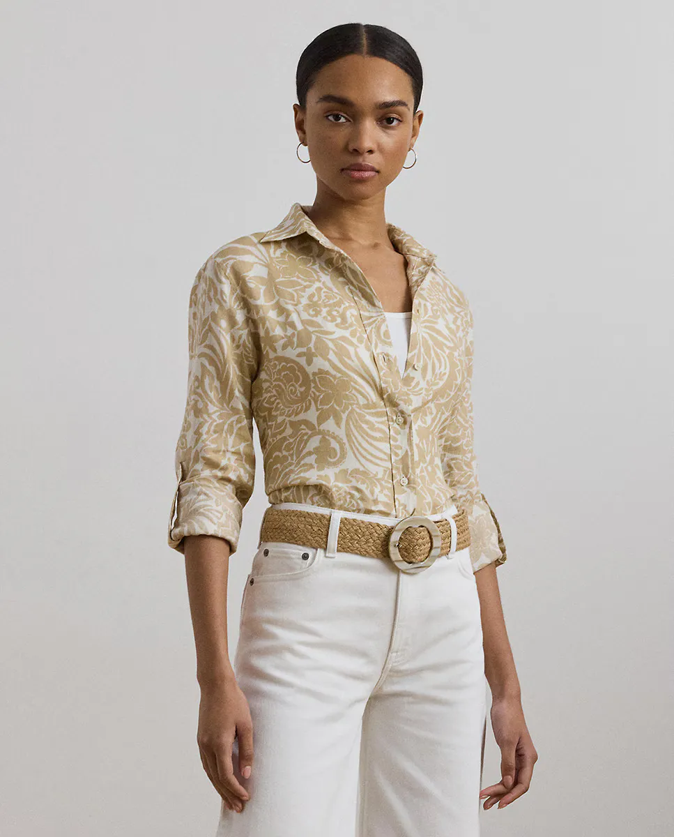 

Женская льняная рубашка свободного кроя Lauren Ralph Lauren, цвет Crema