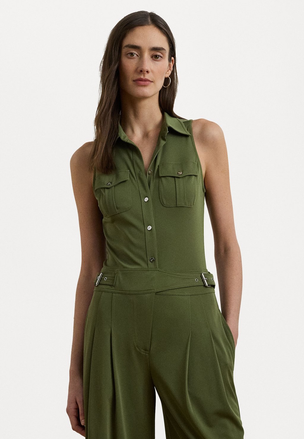 

Комбинезон JERSEY WIDE LEG SLEEVELESS JUMPSUIT Lauren Ralph Lauren, оливковый
