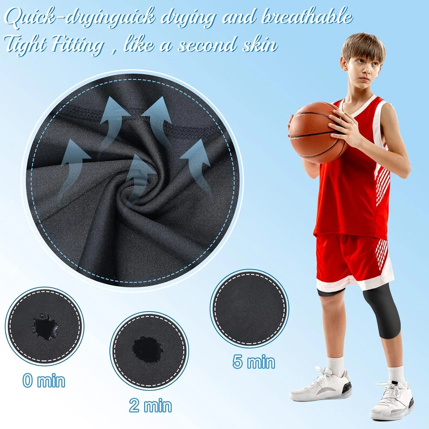 Hercicy 2 Packs Boys' Youth 3/4 One Leg Compression Tights Basketball Leg Sleeve Leggings Pants Athletic Base Layer, Black+White( Right Short) — фото 3
