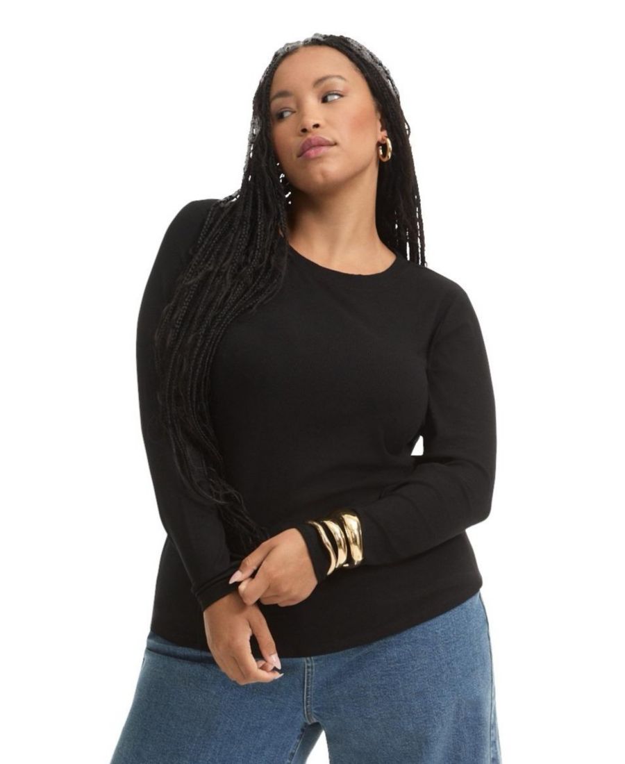 

Женская блузка с круглым вырезом и ребристой отделкой June + Vie June & Vie, Black