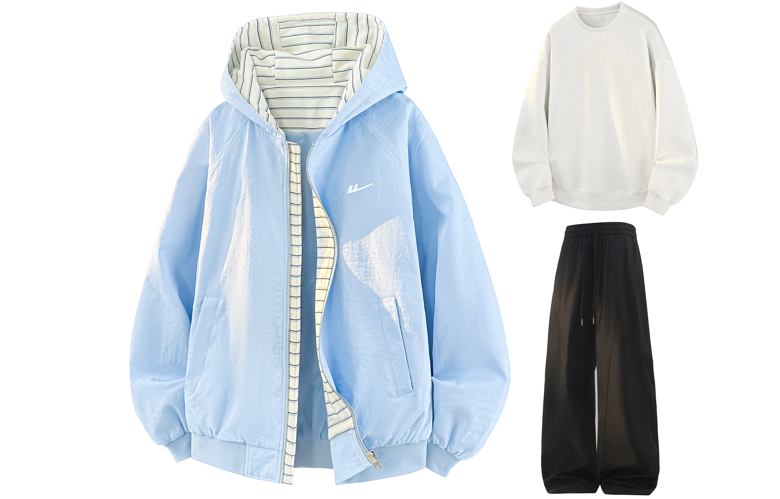 

Повседневный костюм с капюшоном для женщин Moderate WARRIOR, moon синий+белый+черный[free diy badge]