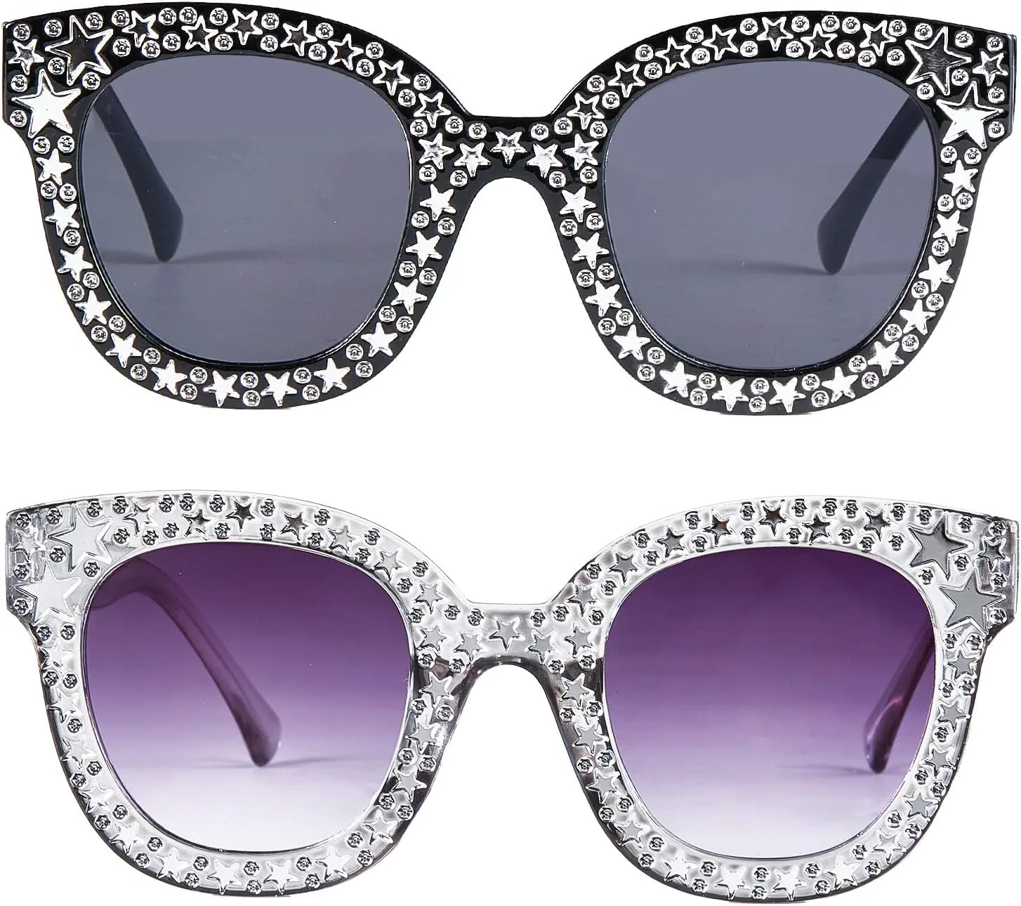 

2 больших солнцезащитных очков в стиле диско с кристаллами для женщин, квадратная оправа с блестками и стразами, аксессуары в стиле диско 70-х Sdfvsdg, Black,silver