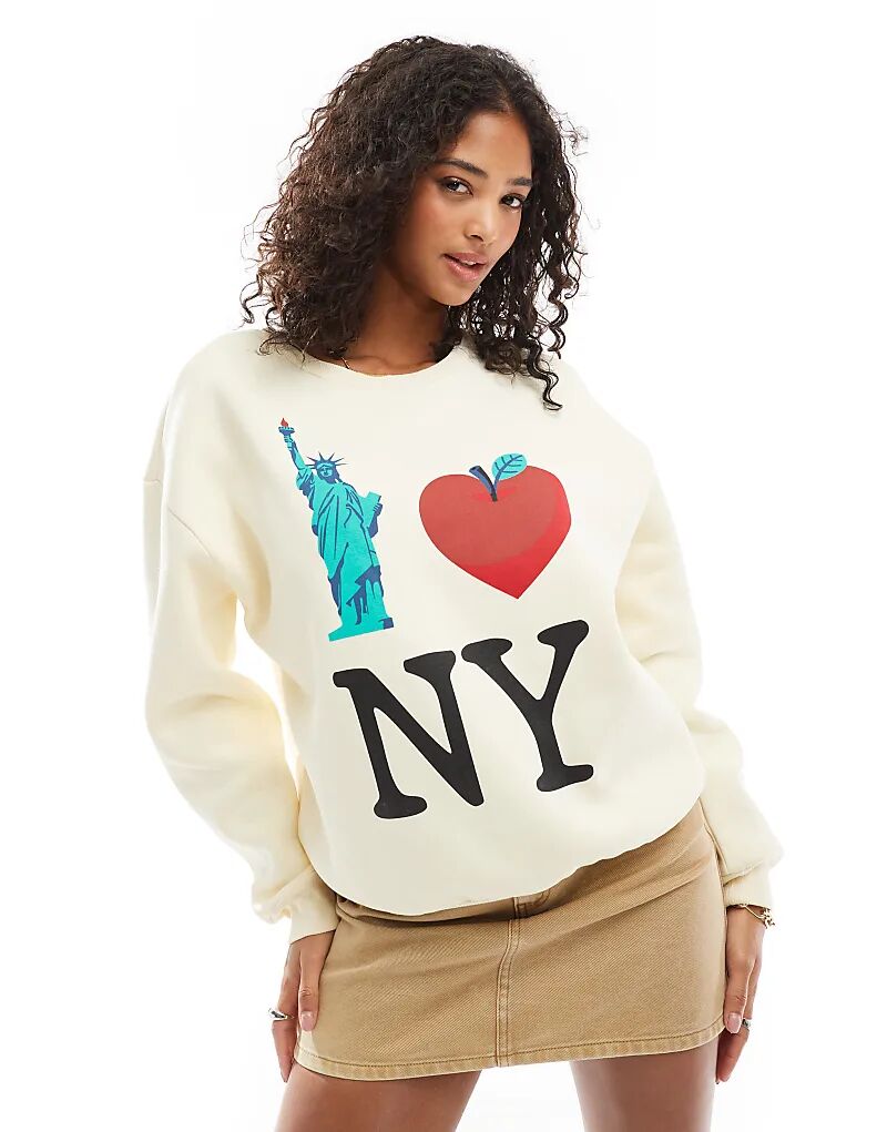 

Толстовка с начесом и рисунком New York Graphic цвета экрю ASOS DESIGN
